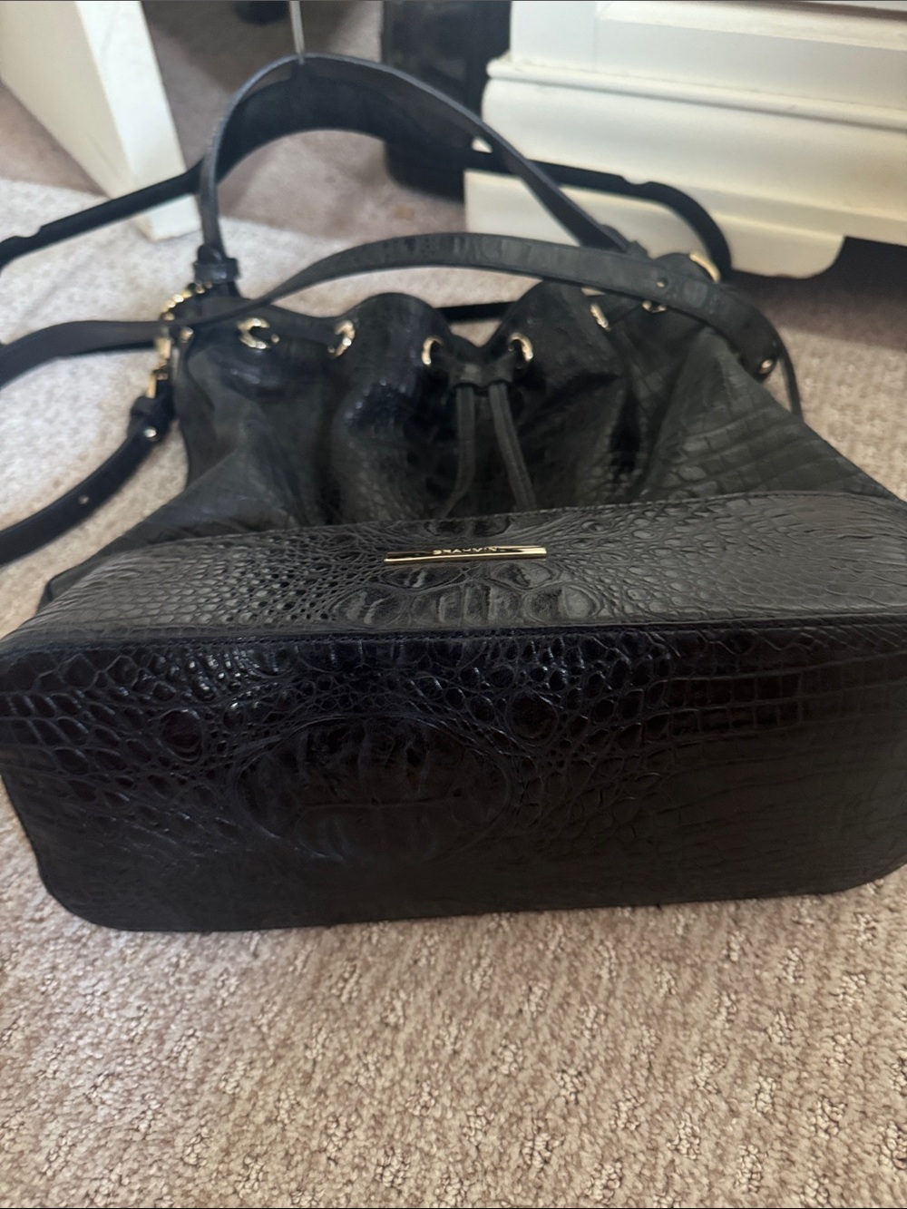 Brahmin Black Croc-Embossed Drawstring Hobo with Gold Accents - Picture 4 of 7